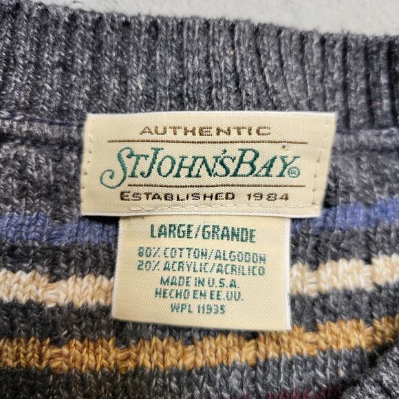 Vintage St. John's Bay Sweater Mens Large Gray Textured Stripe Knit Made USA 90s - Picture 2 of 7